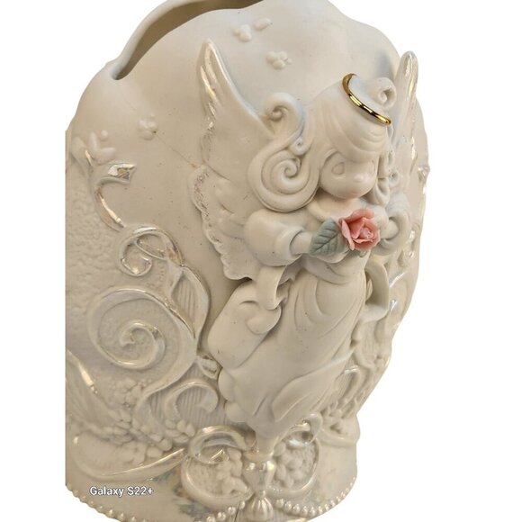 Vintage Precious Moments Angel Vase With Peace Poem Text 1995 Enesco Corp Cerami - Picture 9 of 12